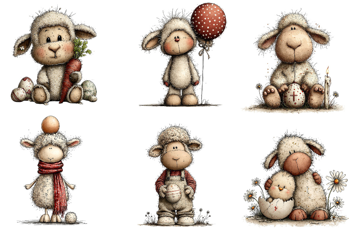 Whimsical Easter Sheep Clipart, an Illustration by CreationArt (Photo 2 of 7)