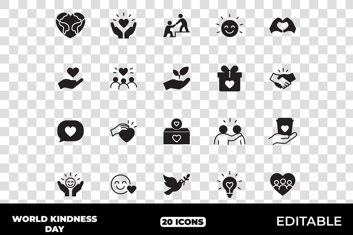World Kindness Day Solid Icons Set, a Solid Icon by Unique Design Team (Photo 1 of 3)