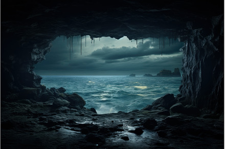 Tranquil Sea wave photo from cave, a Nature Photo by Ylivdesign