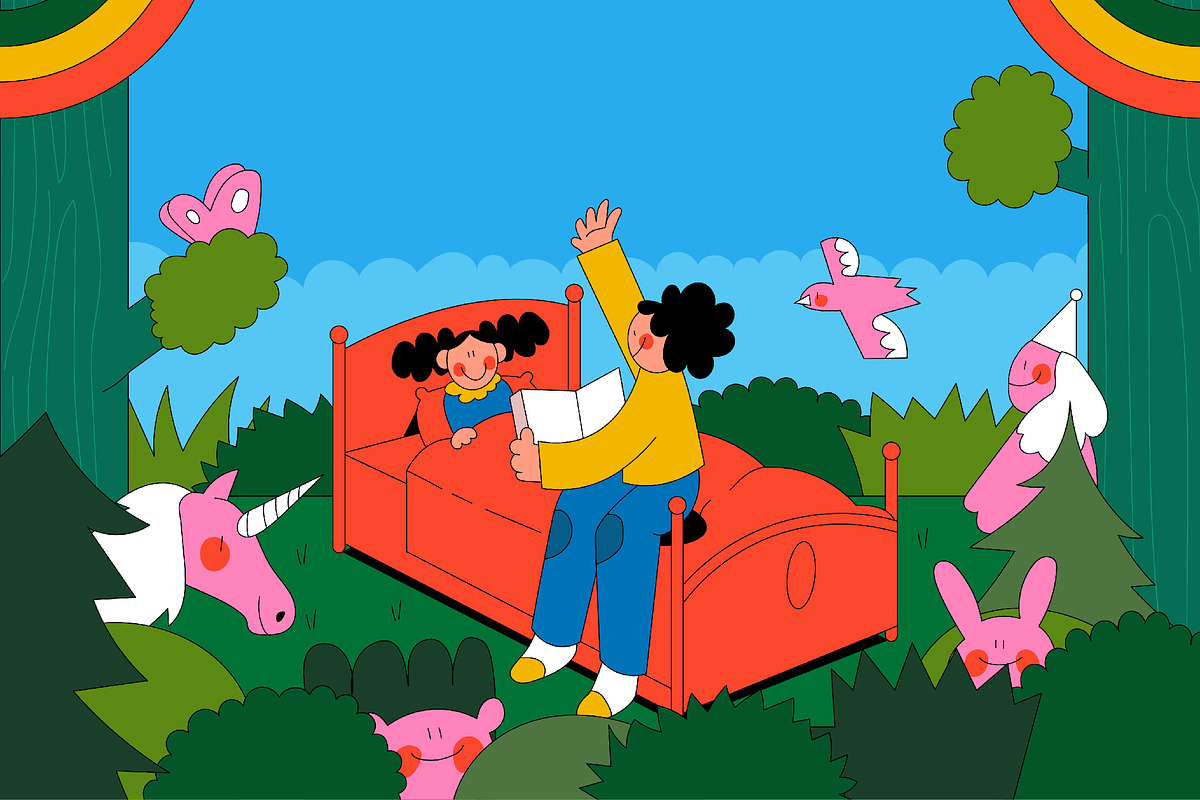 Green Bed Time Stories Illustration, a Person Illustration by graphicook