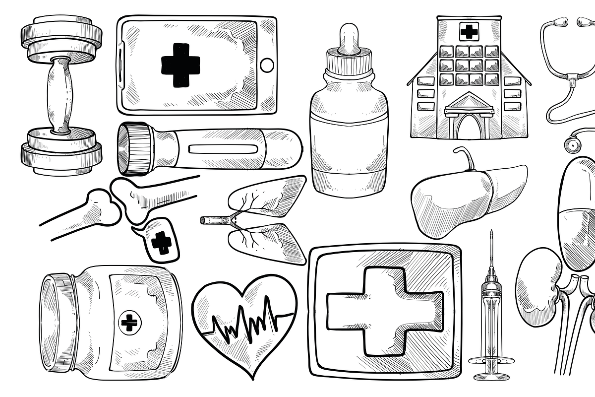 Health Checkup handdrawn collection, an Object Graphic by nikagraphic
