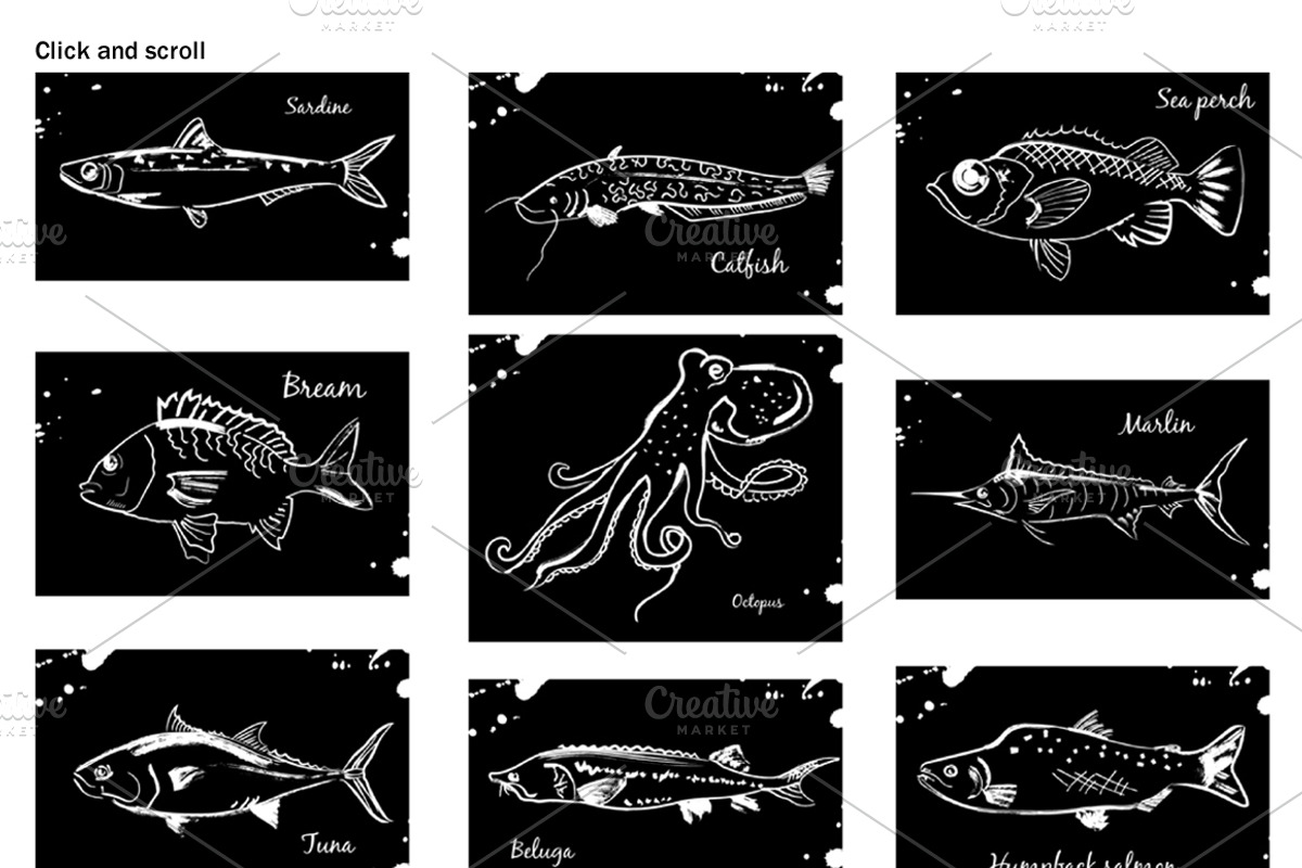 30 sketches with fishes and sea food, a Food Illustration by Anna Violet (Photo 2 of 6)