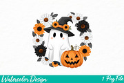 Cute ghost png, Sublimation Design, an Illustration by Watercolor design (Thumbnail 1 of 3)