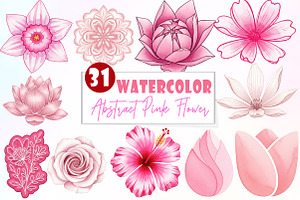 Abstract Pink Flower, an Illustration by Watercolor design