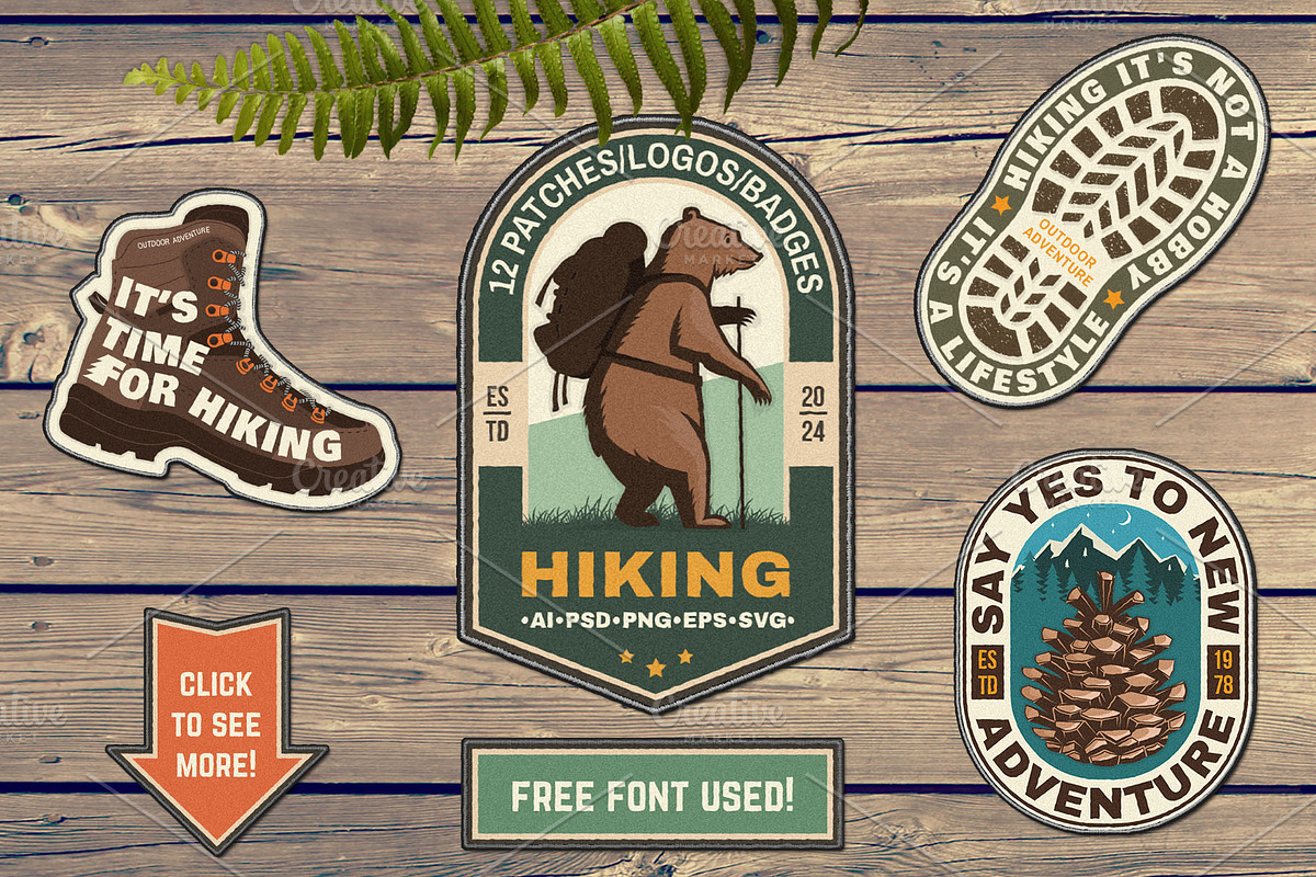 Hiking Logos/Badges/Patches, a Branding & Logo Template by sivVector (Photo 1 of 3)