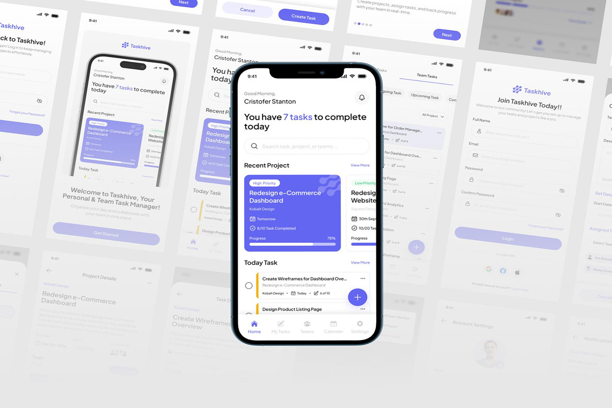 Taskhive - Task Manager Mobile App, an UI Kit Template by Creative Perspective (Photo 5 of 7)