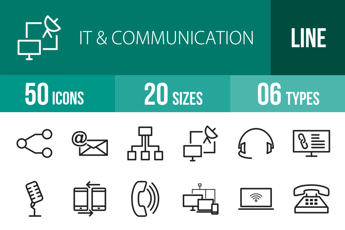 50 IT & Communication Line Icons