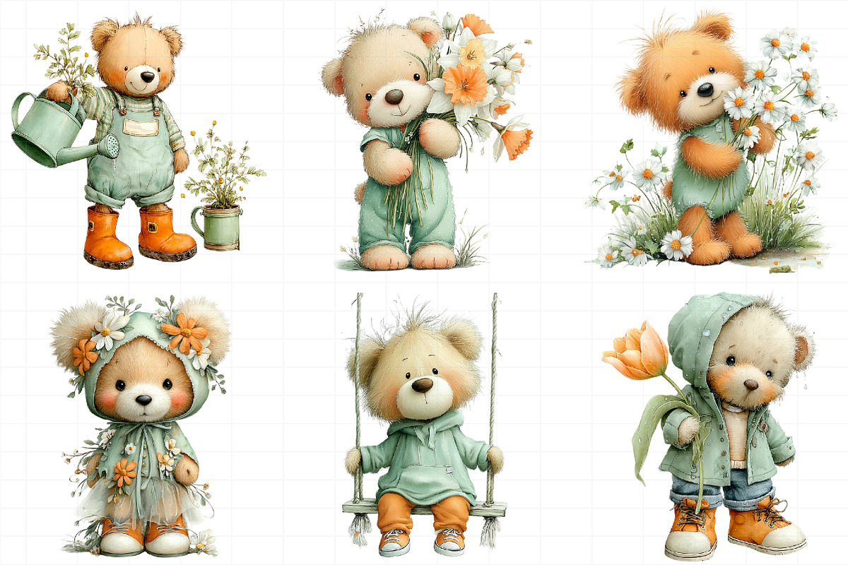 Spring Teddy Bear Clipart Set Bundle, an Illustration by Daily.Designs (Photo 7 of 8)
