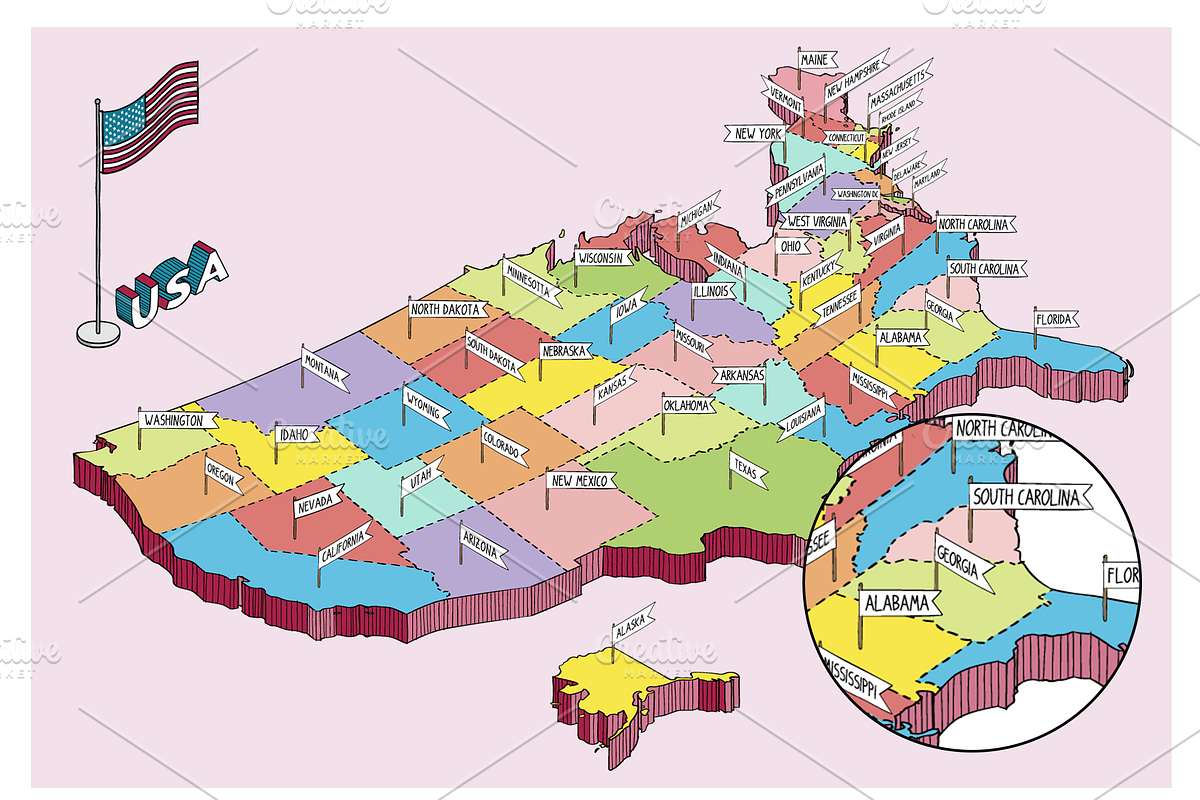 Isometric vector Map of the USA, an Education Illustration by Illustrationsforteachers (Photo 2 of 6)