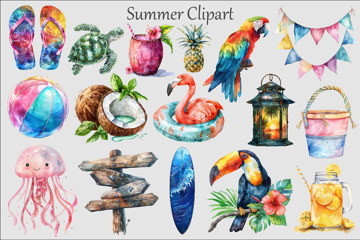 Watercolor Summer Clipart, an Illustration by Design Market (Photo 2 of 5)