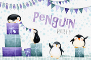 Penguin Party Watercolors, an Illustration by Watercolor Nomads (Thumbnail 1 of 3)