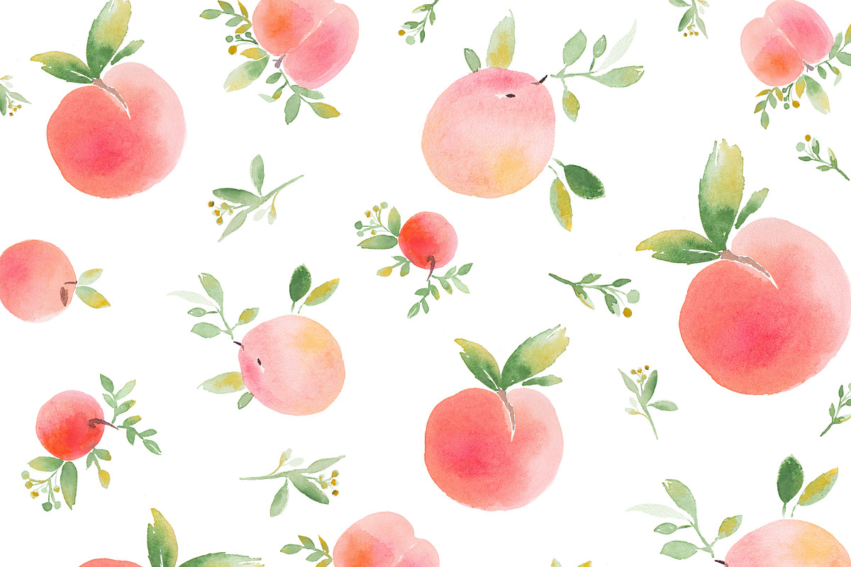 Watercolor lemon and peach patterns, a Background Graphic by lycka (Photo 4 of 5)