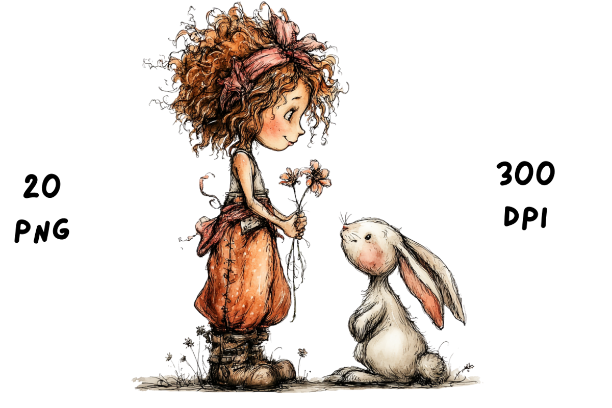Whimsical Floral Girl and Bunny, an Animal Illustration by GiraffeCreative (Photo 14 of 20)