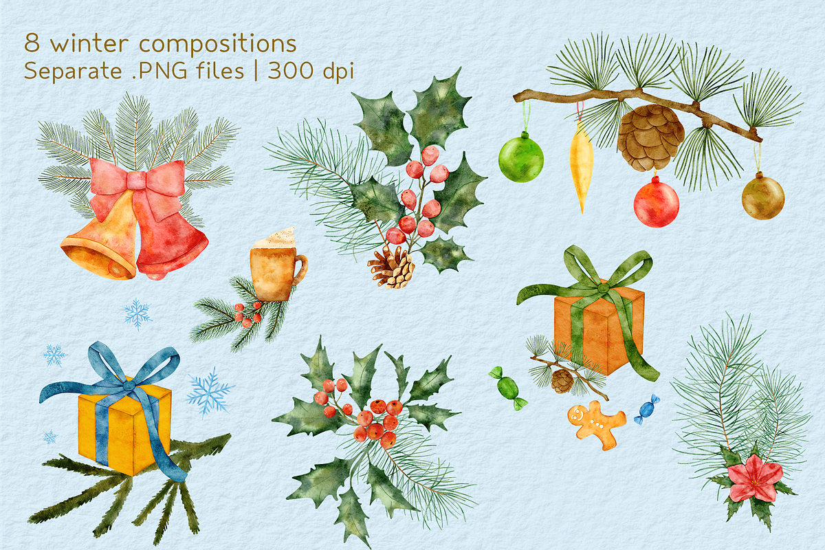 Winter Spirit Watercolor Set, a Seasonal Illustration by Aurella Art (Photo 4 of 14)