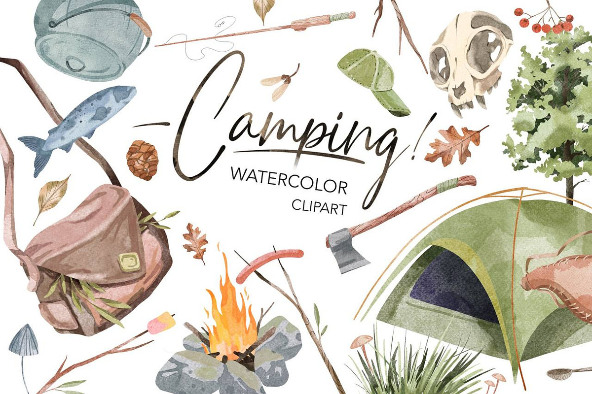 Watercolor Camping Clipart. Forest, an Animal Illustration by NKTKNS (Photo 1 of 5)