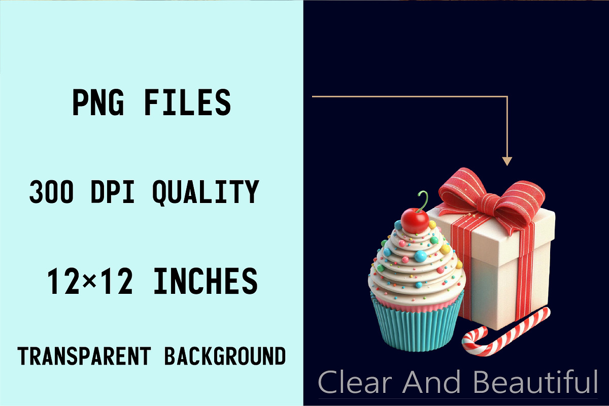 Watercolor Christmas Cupcake Clipart, an Illustration by SVGArt (Photo 5 of 8)