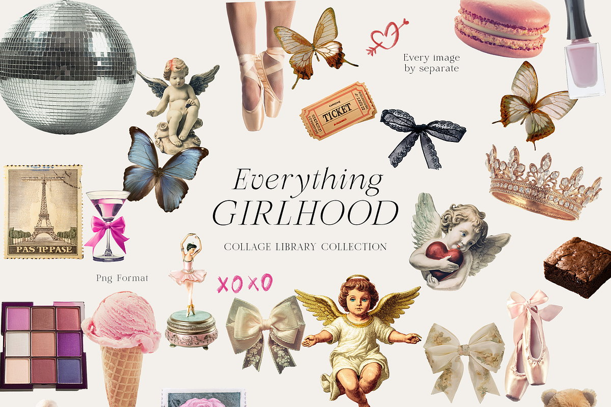 Girlhood collage scrapbook lace bows, an Object Graphic by Grace Noboa Illustrations (Photo 7 of 10)