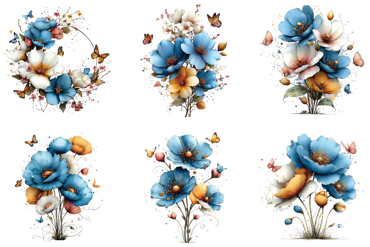 Whimsical Flowers Butterflies Clipar, an Illustration by CraftArtStudio (Photo 5 of 6)