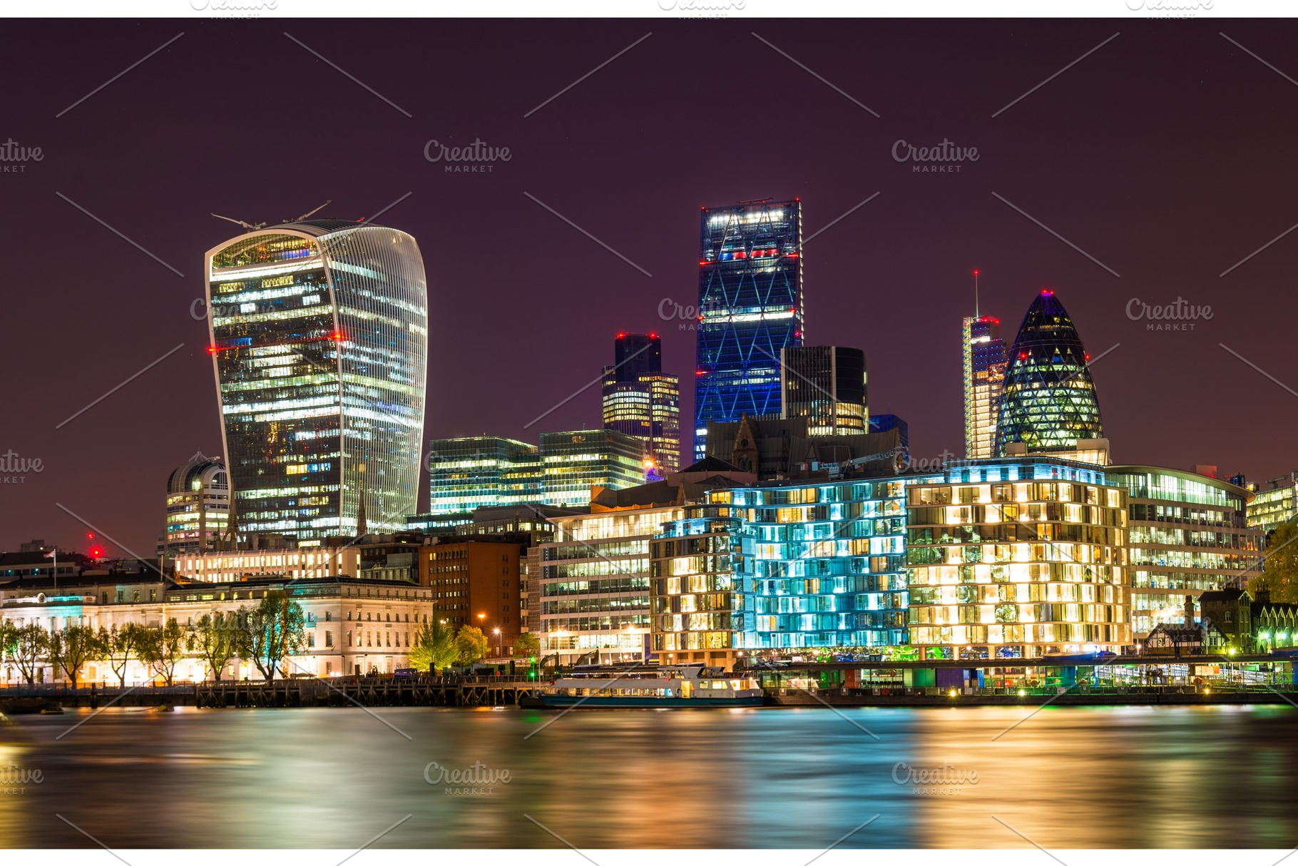 Skyscrapers of the City of London at night - England, an Architecture Photo by Leonid Andronov