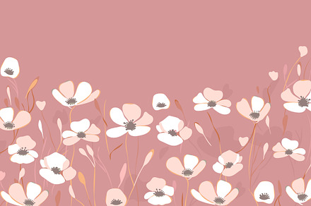 White flowers on pink card template