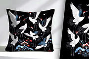 Oriental Cranes with Blue Flowers, an Animal Illustration by Sharon Schwalbe (Thumbnail 4 of 4)