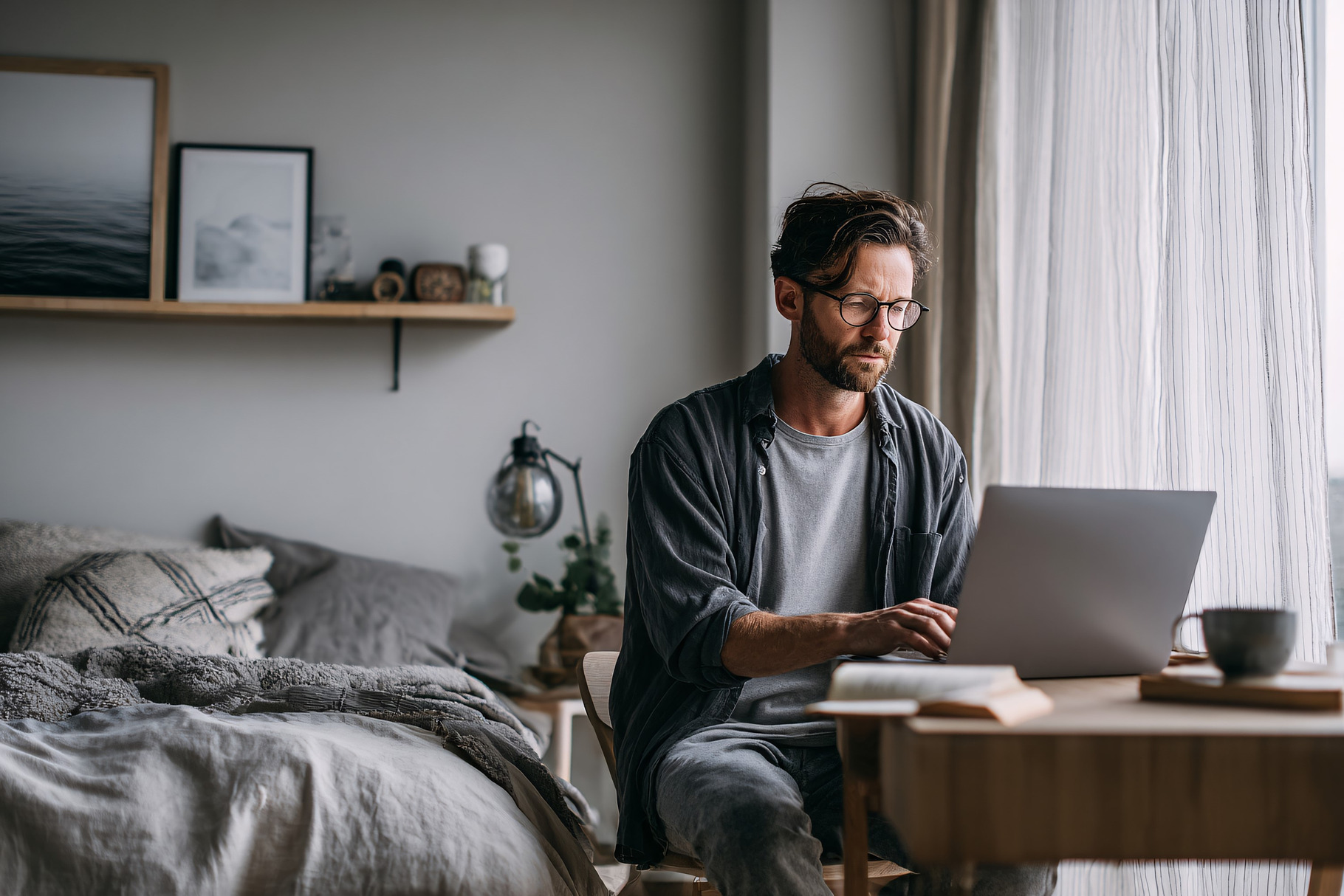 Remote Laptop Workspace, a Person Photo by shahsoft