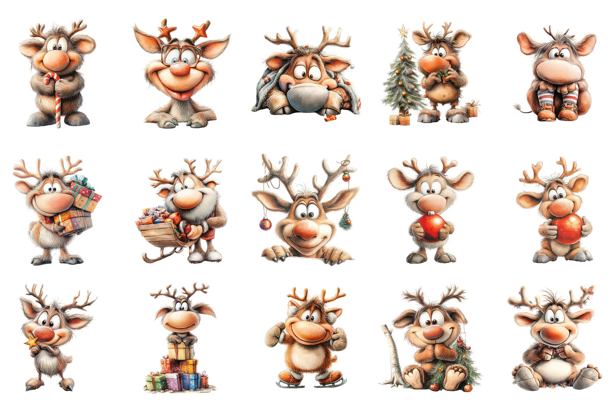 Quirky Christmas Reindeer Clipart, an Illustration by OK Design (Photo 4 of 7)