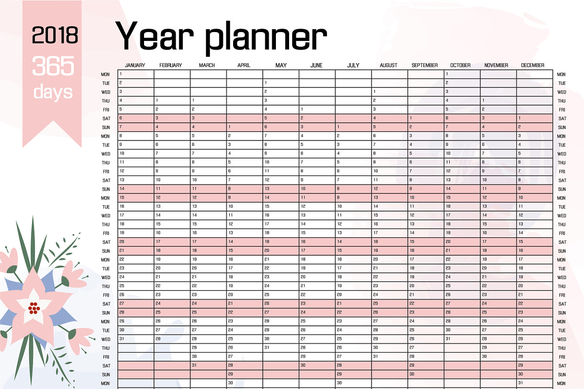 2018 YEAR WALL PLANNER + bonus!, a Stationery Template by Kseniia Kuznetsova (Photo 2 of 4)