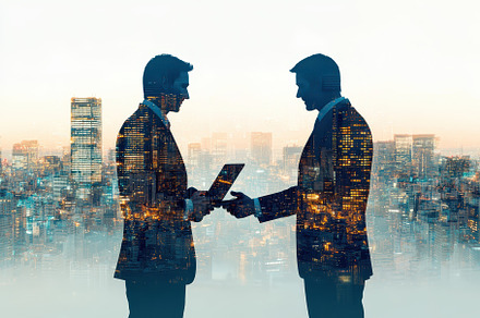 Businessmen exchanging data modern c, a Background Photo by Pixeness