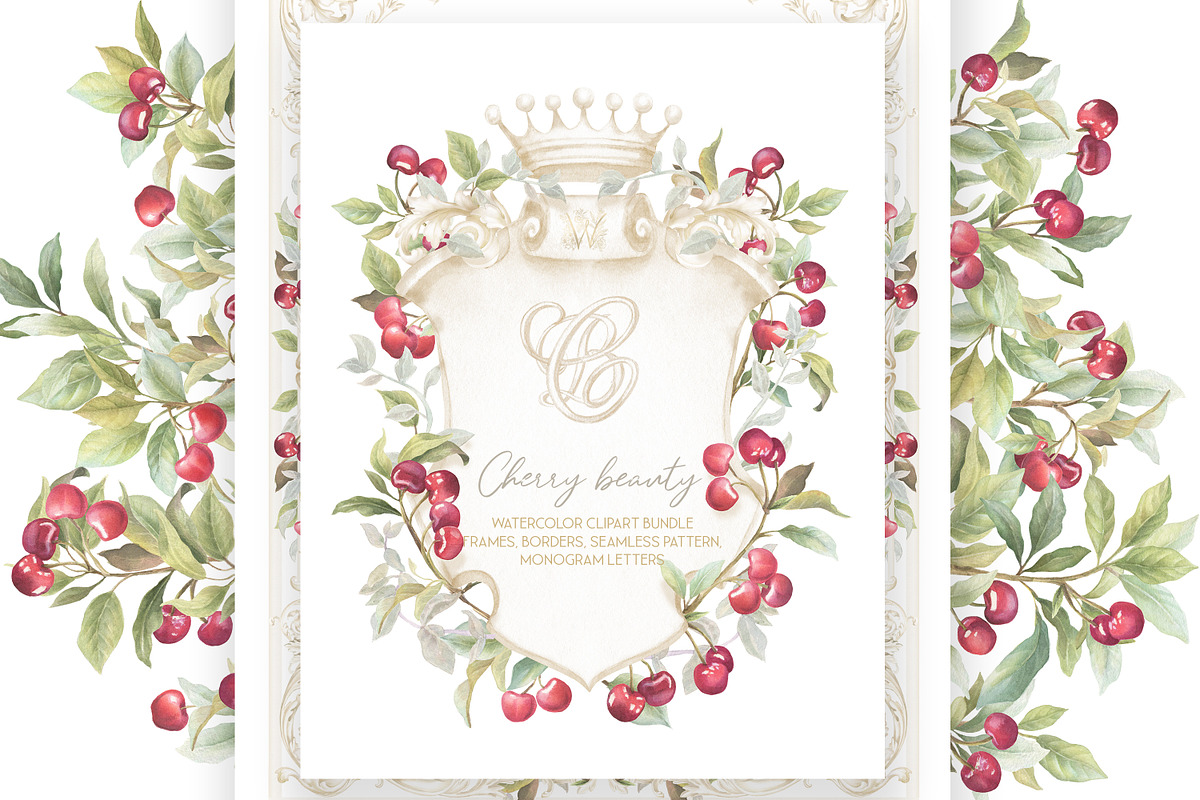 Vintage Cherry Crest Watercolor Set, a Decorative Illustration by WonderWonder (Photo 21 of 21)