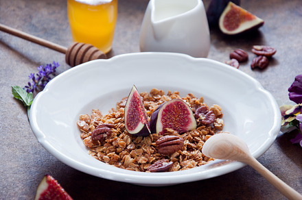 Oatmeal granola with fresh figs stock photo containing bowl and breakfast