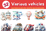Various vehicles watercolor JPG whit, a Transportation Illustration by John_Walker (Thumbnail 2 of 3)