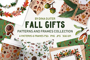 Watercolor Autumn Pattern and Frames, an Object Graphic by Dina Guiter (Thumbnail 1 of 14)