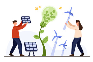 People Promoting Green Energy with, a Technology Illustration by Flashvector