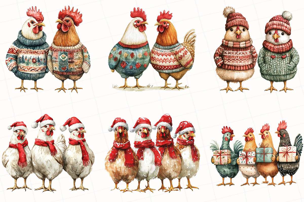 Christmas Chicken Clipart, an Illustration by OK Design (Photo 5 of 5)