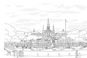 New Orleans Jackson Square Drawing