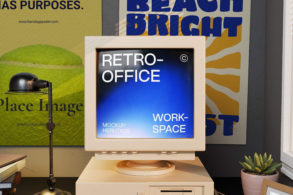 Retro Office Workspace Mockup, a Wearable Device Mockup by herutage (Photo 2 of 4)