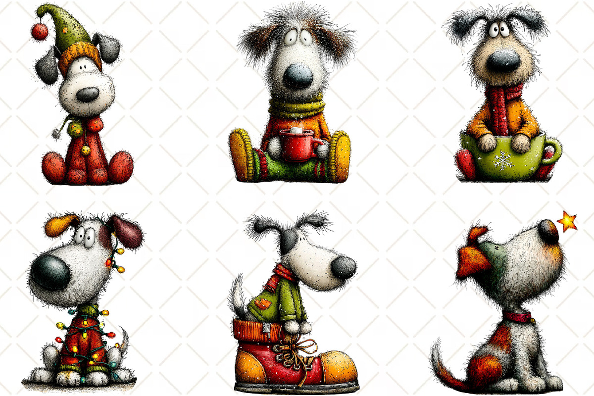 Whimsical Christmas Dogs Clipart, an Illustration by Black Bird Studio (Photo 2 of 6)