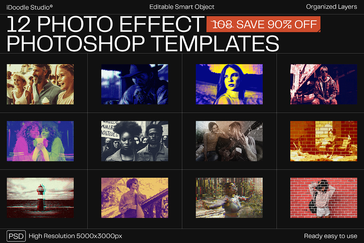 12 Photo Effect Templates, a Layer Style Add-On by iDoodle Studio (Photo 1 of 6)