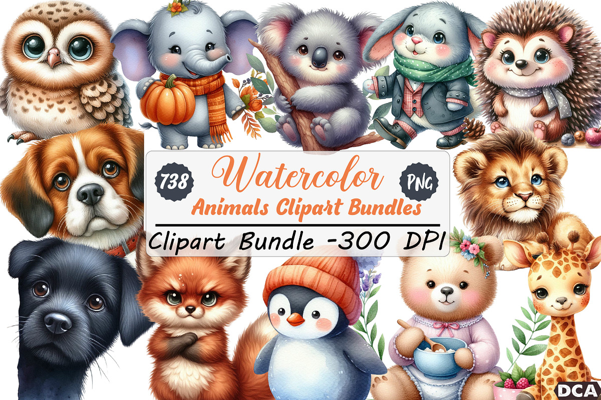 Watercolor Animals Clipart Bundles, an Illustration by DreamCafeArt (Photo 1 of 7)