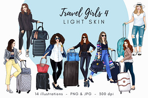 Travel Girls 4 - Light Skin Clipart