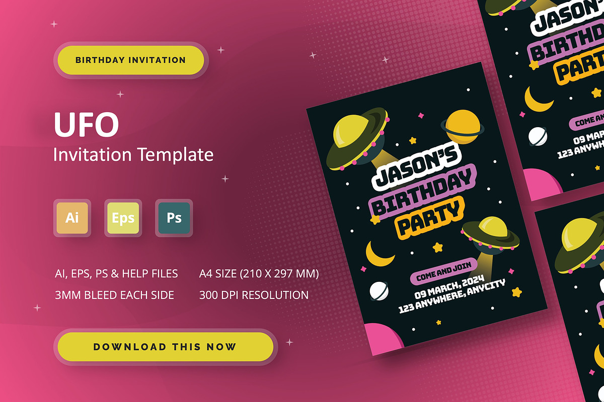 Ufo - Birthday Invitation, an Invitation Template by StreaksideStd