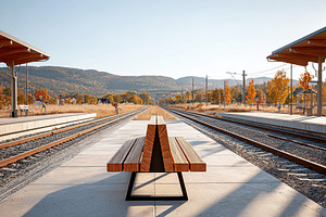 Double-track railway station with a view of autumn landscape in Scandinavia, a Photo by AlyaAnd