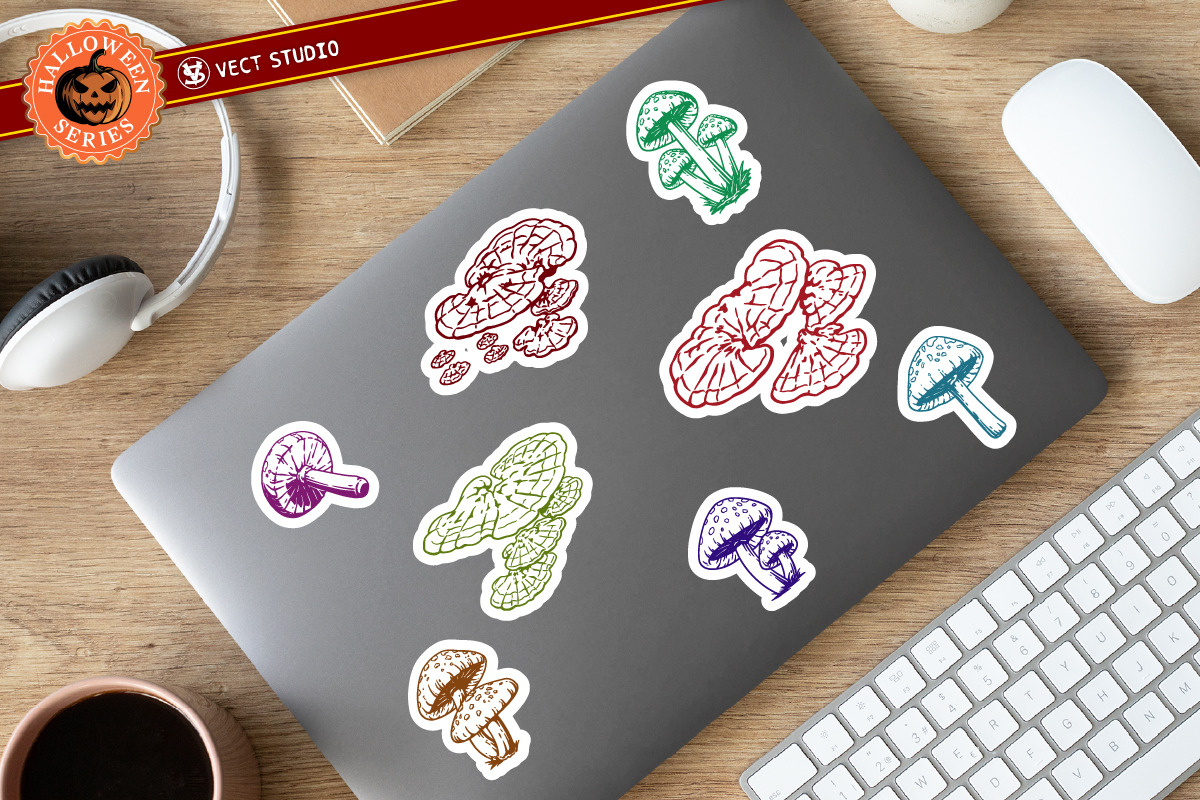 8 Mushroom Halloween Stamp Brushes, a Brush Add-On by vectstudio (Photo 3 of 9)