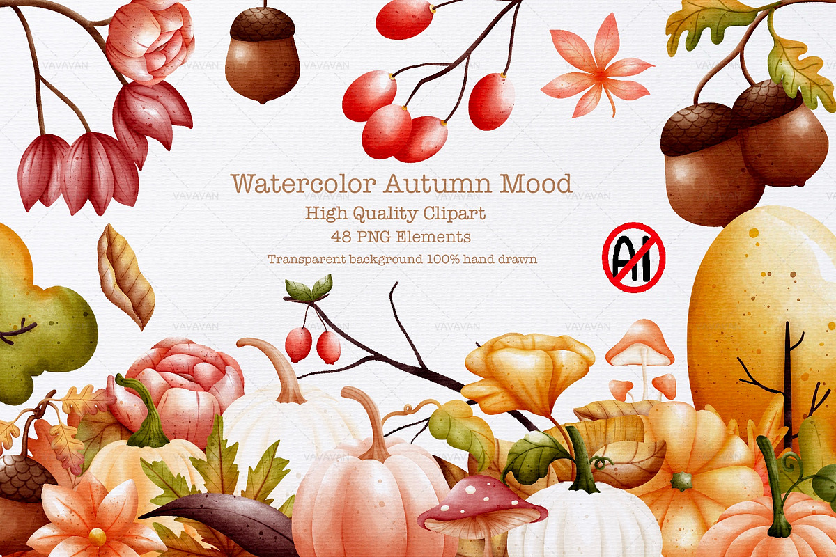 Watercolor autumn mood clipart, a Seasonal Illustration by Vavavan Artwork (Photo 1 of 5)