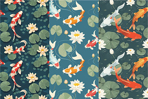 10 Koi Pond Zen Seamless Patterns