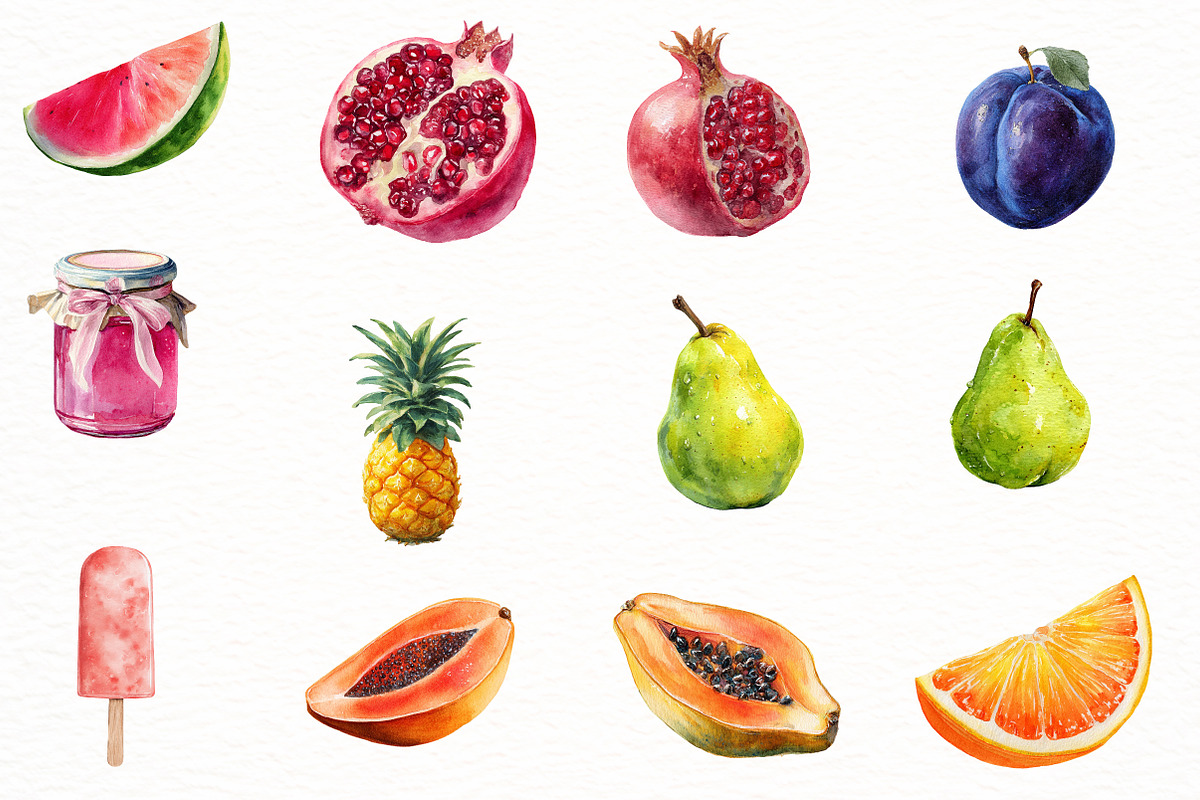 Watercolor Summer Tropical Fruits, an Illustration by Designworld (Photo 4 of 6)