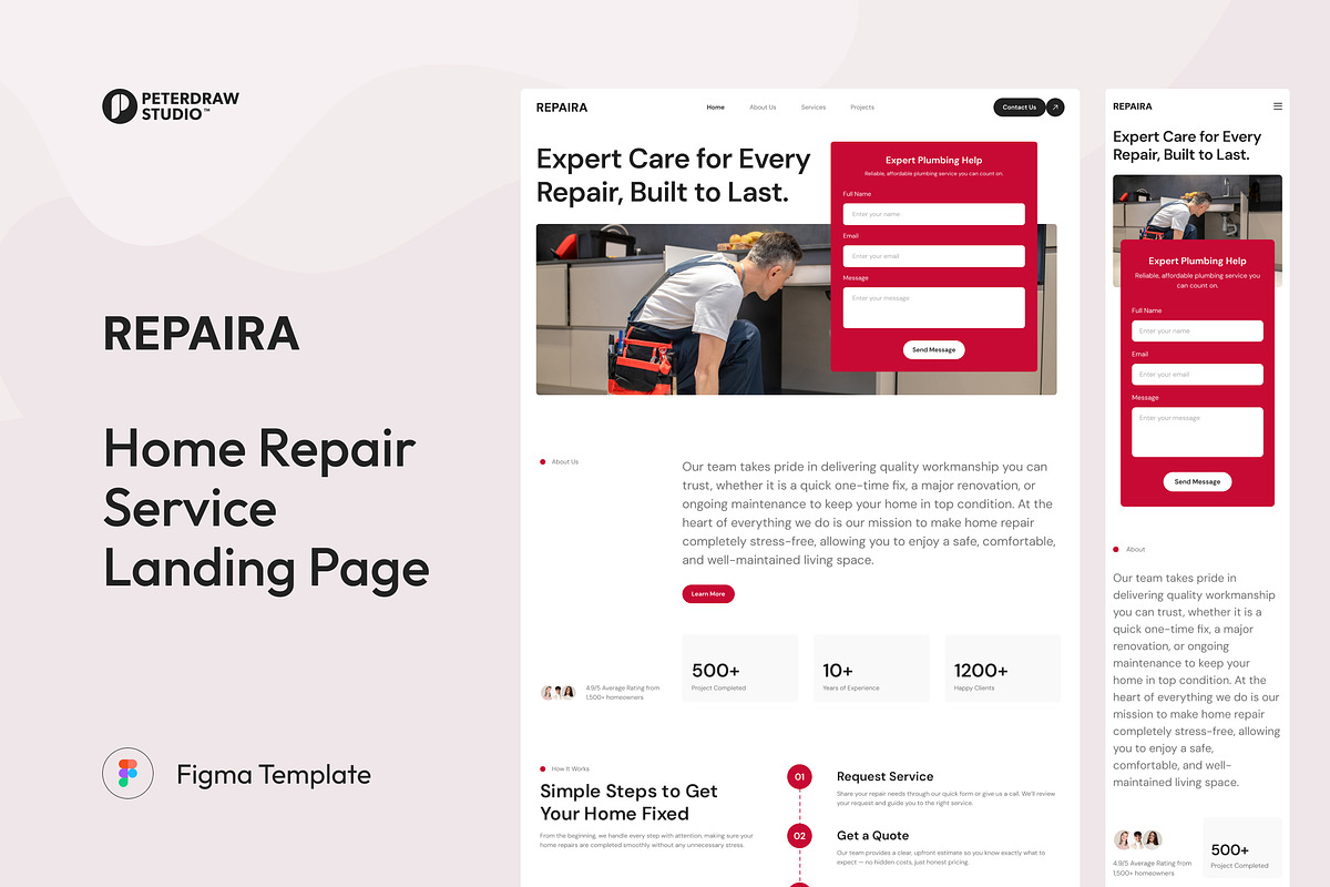 Home Repair Service Landing Page, an UI Kit Template by peterdraw (Photo 1 of 3)
