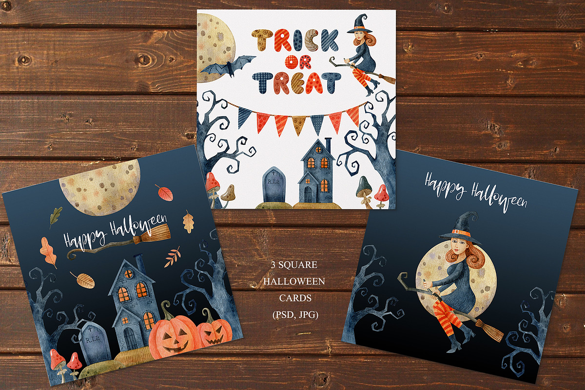 Happy Halloween watercolor set, a Decorative Illustration by Natalia Fedorova (Photo 5 of 14)