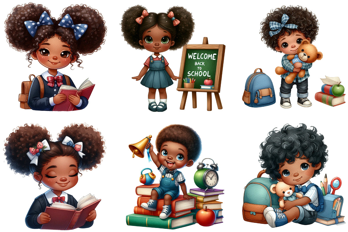 Black Kids Back to School - Clipart, an Illustration by DreamArtGraphic (Photo 3 of 3)